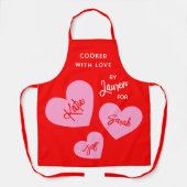 ラブレパーソナライズされたッドで調理された鮮やかなハート エプロン (正面)