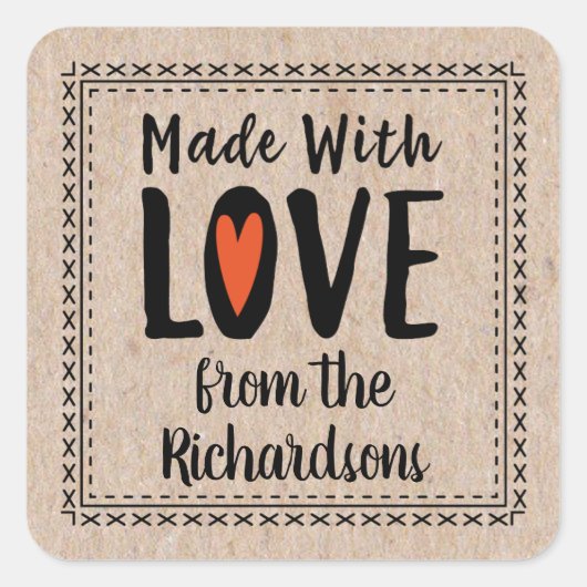 ラブレーベルで作った可愛いクラフト紙ベーキング スクエアシール (正面)