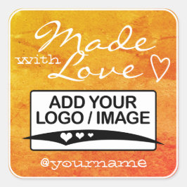 ラブロゴで作られたテンプレート水彩オレンジ スクエアシール