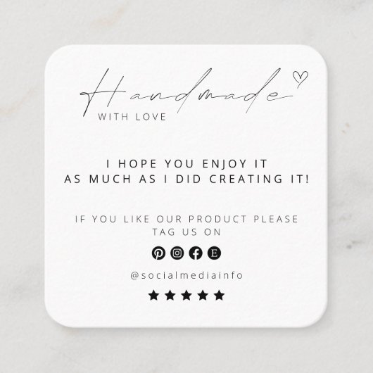 ラブロゴ付き手作りスモールビジネスソーシャルメディア スクエア名刺 (正面)