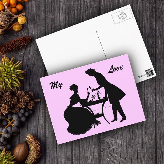 ラブロマンチックなカップルビクトリアン葉書に乾杯 ポストカード