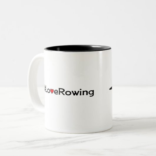 ラブローイングのハッシュタグのスローガンとボート ツートーンマグカップ (正面左)