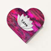 ラブロータスフラワーピンク銀河系ハートシェイプノート ノートブック (裏面)