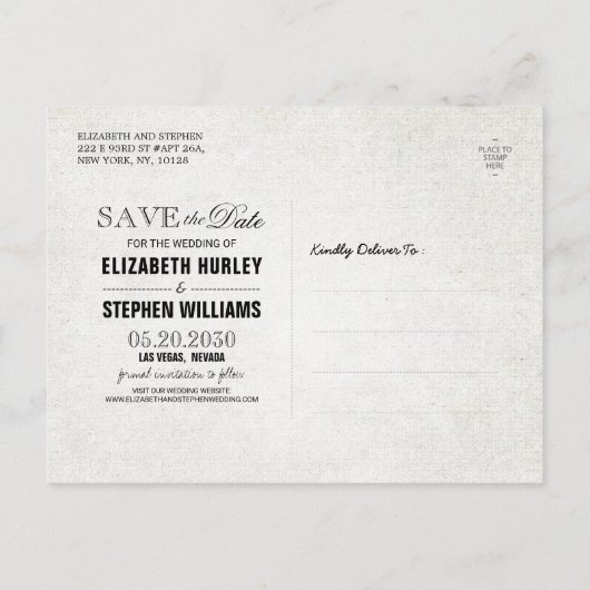 ラブロー素朴プバーラップレース結婚式の日付を保存 案内ポストカード (裏面)