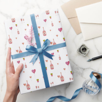 ラブワインボトルガラスのバルーンのサボテンバレンタイン ラッピングペーパー