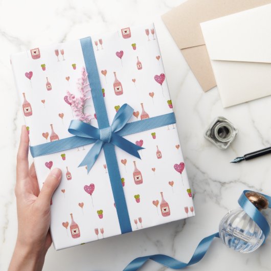 ラブワインボトルガラスのバルーンのサボテンバレンタイン ラッピングペーパー (ギフト)