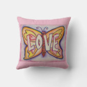 ラブワードアートピンクバタフライアクセント装飾用クッション クッション (裏面)