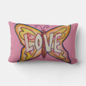 ラブワードアートピンクバタフライアクセント装飾用クッション ランバークッション (裏面)