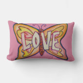 ラブワードアートピンクバタフライアクセント装飾用クッション ランバークッション (正面)