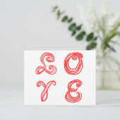 ラブワードアートフォント赤文字 ポストカード (スタンド正面)