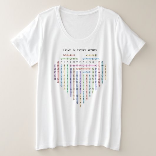 ラブワードクエスト – ハートパズル- I Love You プラスサイズTシャツ (デザイン正面)
