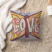 ラブワードピンクバタフライアートカスタム装飾用クッション クッション (ブランケット)