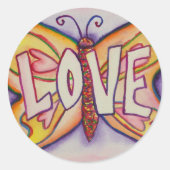 ラブワードピンクバタフライカスタムデカールシール ラウンドシール (正面)