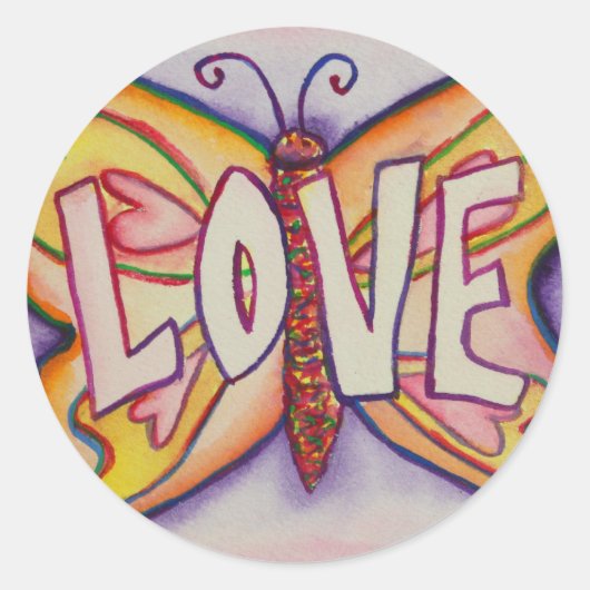 ラブワードピンクバタフライカスタムデカールシール ラウンドシール (正面)