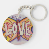 ラブワードピンクバタフライキーチェーンアートペンダント キーホルダー (裏面)