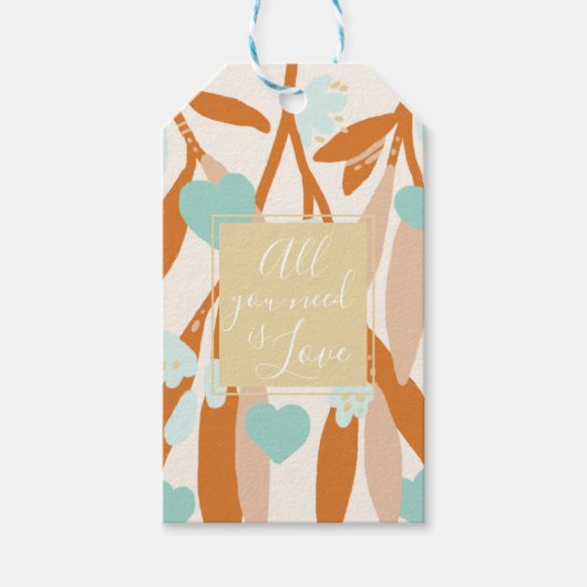 ラブヴァレンティーンズデイハートブランチ花オレンジ ギフトタグ (正面)