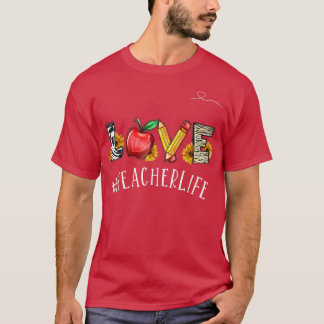 ラブ先生ライフレッドアップルペンシル先生 Tシャツ