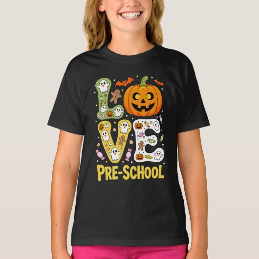 ラブ就学前ハロウィン先生ゴーストパンプキン Tシャツ (正面)