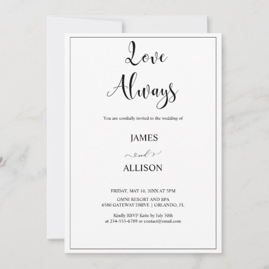 ラブ常時応援エレガントミニマルシンプルリスト 招待状 (正面)