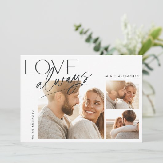 ラブ常時3枚フォトコラージュ婚約 案内状 (スタンド正面)
