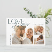 ラブ常時3枚フォトコラージュ婚約 案内状 (スタンド正面)