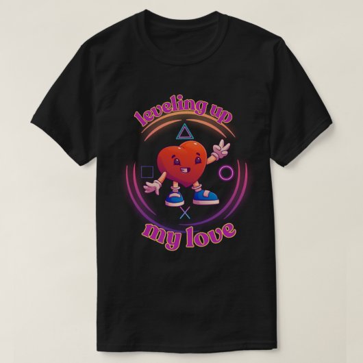 ラブ度アップ!ゲーマー向けバレンタイン ハート Tシャツ (デザイン正面)