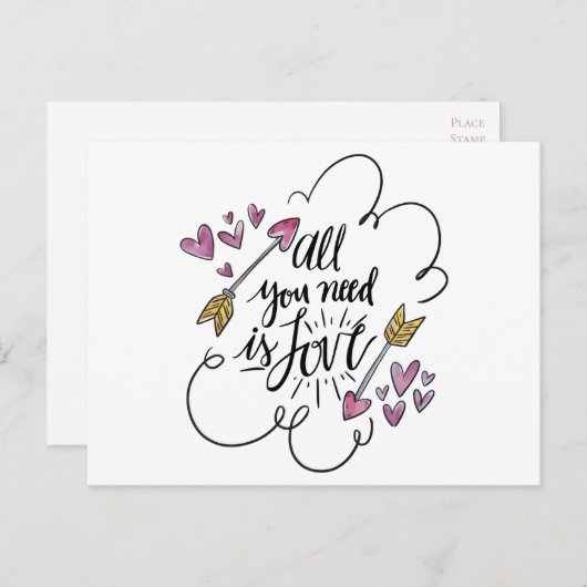 ラブ引用文ハートアローズ結婚パープル ポストカード (正面/裏面)