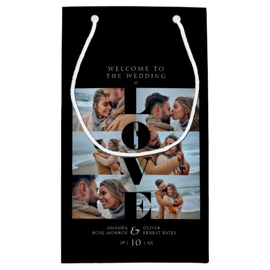 ラブ引用文ブラックコラージュ結婚ウェルカムの6枚 スモールペーパーバッグ (裏面)