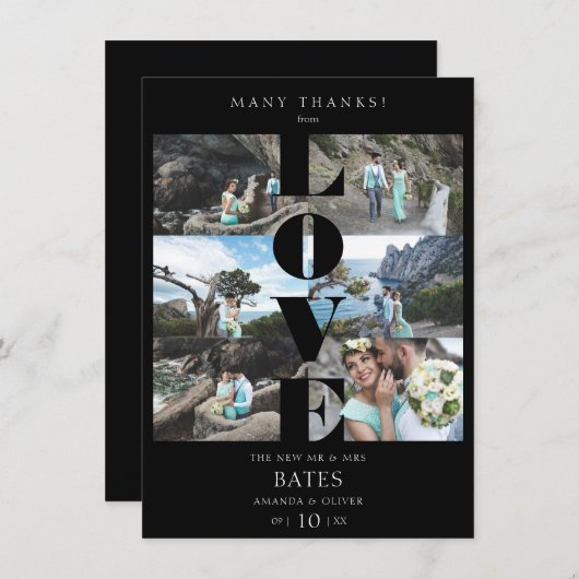 ラブ引用文ブラックトレンディー結婚コラージュの6枚 サンキューカード (正面/裏面)