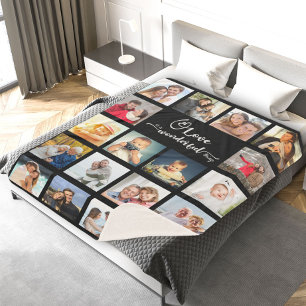 ラブ引用文ブラック18フォトコラージュ シェルパブランケット