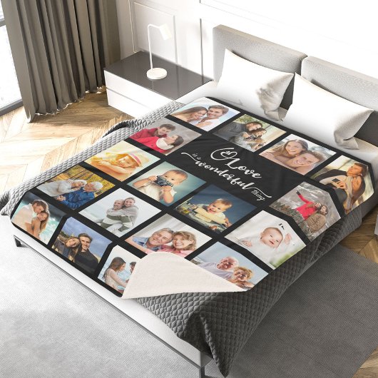 ラブ引用文ブラック18フォトコラージュ シェルパブランケット