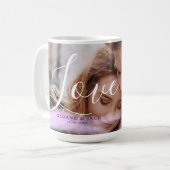 ラブ引用文ホログラフィーPink Purple Overlay Photo コーヒーマグカップ (正面左)