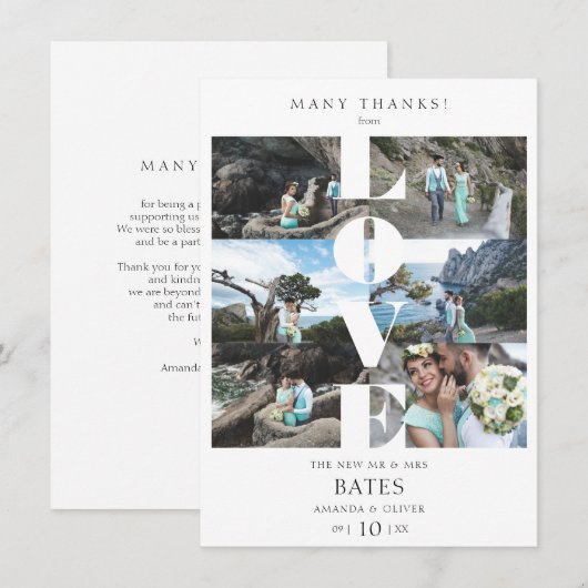 ラブ引用文ホワイトトレンディー結婚コラージュの6枚の写真 サンキューカード (正面/裏面)