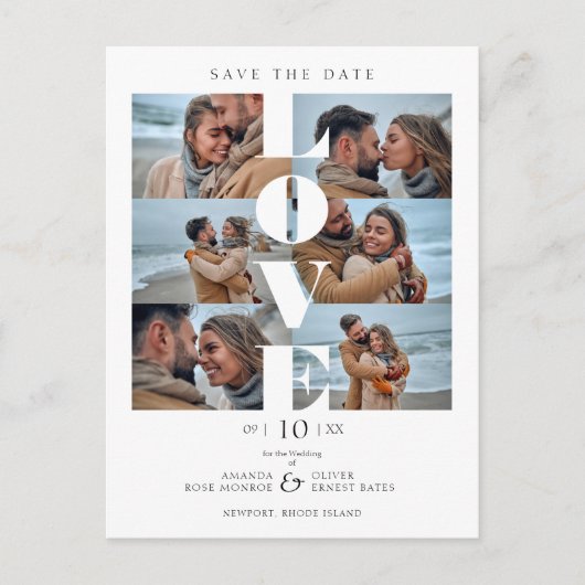 ラブ引用文ホワイトトレンディー結婚コラージュの6枚の写真 ポストカード (正面)