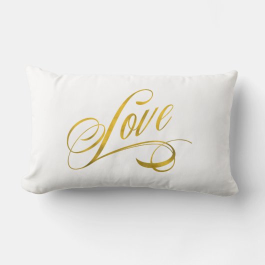 ラブ引用文金ゴールドフェイクフォイル引用文メタリック結婚ズ ランバークッション (正面)