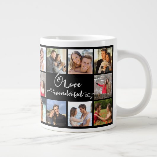 ラブ引用文20スクエアフォトコラージブラック ジャンボコーヒーマグカップ (右)