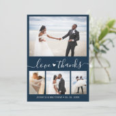 ラブ感謝していアンドネイビー写真結婚コラージュ サンキューカード (スタンド正面)