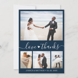 ラブ感謝していアンドネイビー写真結婚コラージュ サンキューカード
