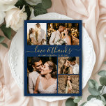 ラブ感謝していアンドネイビー写真結婚コラージュ サンキューカード<br><div class="desc">ミニマルエレガントリストスクリプト金ゴールドとネイビー結婚の5フォトコラージュサンキューカード。5モダン枚の写真を前面に、1結婚枚の写真を背面に配置したサンキューカードテンプレート。ネイビーの青い背景の金ゴールドで手感謝していに文字のタイポグラフィス渦巻形のクリプトフォントで文字"愛と"と。名前、写真、メッセージ感謝していを追加する。ノートもしを手書きしたい場合は、サンプル文字を削除して宇宙を増やす。こ連絡のもしデザインでお願い。</div>