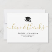 ラブ感謝してい金ゴールドスクリプトブラックグラッドキャップ卒業 サンキューカード (正面)