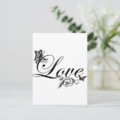 ラブ文字と蝶カスタム絵葉書 ポストカード (スタンド正面)