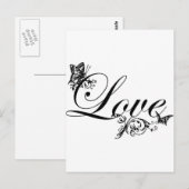 ラブ文字と蝶カスタム絵葉書 ポストカード (正面/裏面)