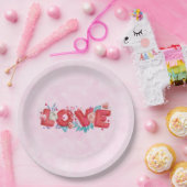 ラブ文字はっきりしたブロックフォント水色 ペーパープレート (パーティー)
