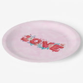 ラブ文字はっきりしたブロックフォント水色 ペーパープレート (アングル)