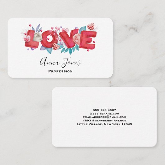 ラブ文字はっきりしたブロックフォント水色 名刺 (正面/裏面)