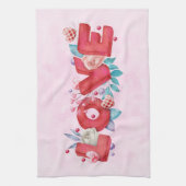 ラブ文字はっきりしたブロックFontWatercolor キッチンタオル (縦)