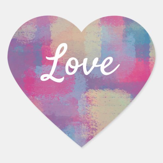 ラブ文字ハートシェイプパステルパッチワークパターン ハートシール (正面)