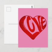 ラブ文字レッドタイポグラフィバレンタインデー ポストカード (正面/裏面)