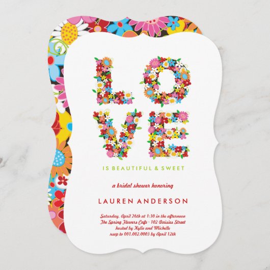 ラブ春の花ブライダルシャワーパーティー招待状 招待状 (正面/裏面)