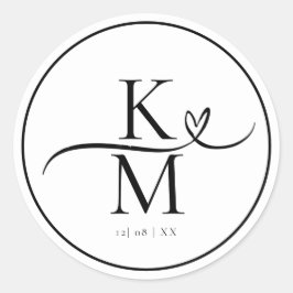 ラブ書道イニシャルスワッシュハートブラックID940 ラウンドシール